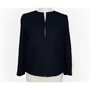 Vince Black Boucle Texture Long Sleeves 10 Blazer Waist Jacket Pocket Hook Close